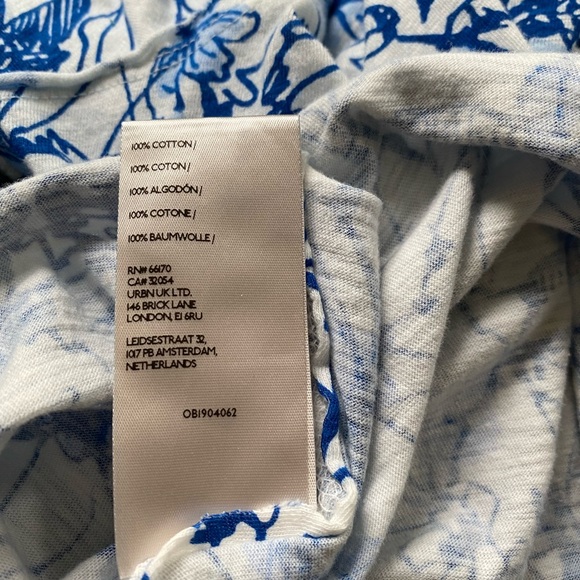 Anthropologie Sonal Nathwani Long-Sleeve Printed Tee by size L blue foral - Picture 6 of 8